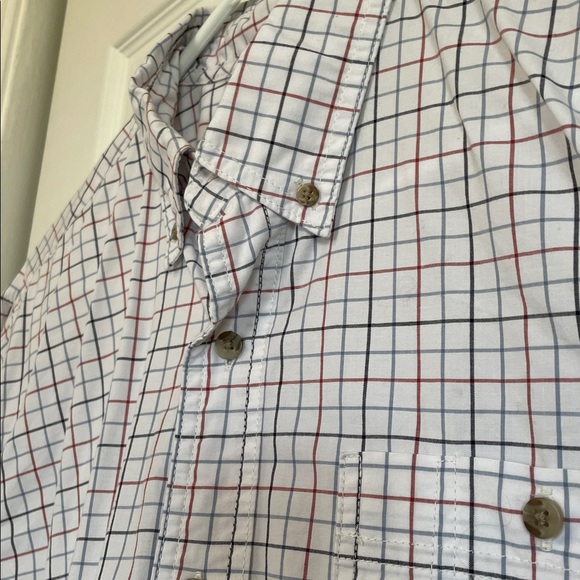 Men's L Wrangler White check Button down short sleeve Shirt left breast pocket - Picture 9 of 10